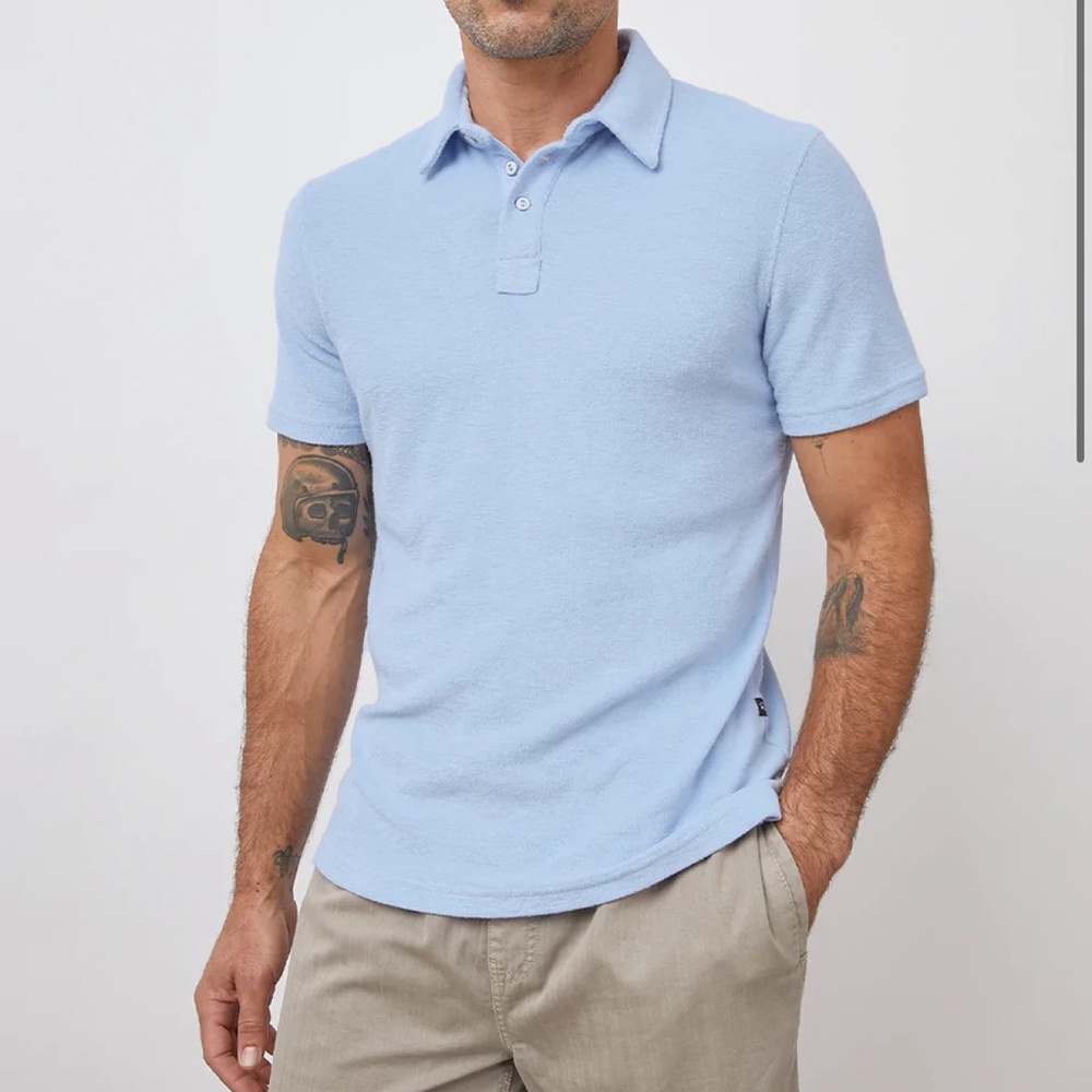 NWOT Rails Rhen Polo Shirt Terry Chambray Blue Sz L